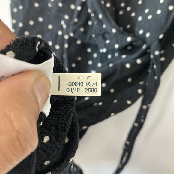 AEO Women's Black Poker Dot Pattern Wrap Mini Dress Size XS - Picture 3 of 13